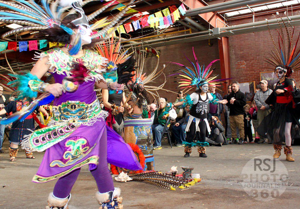 Aztec Dance group help celebrate the 5th Annual Day of the Dead on Nov. 1, 2015 at the Evergreen Brickworks.