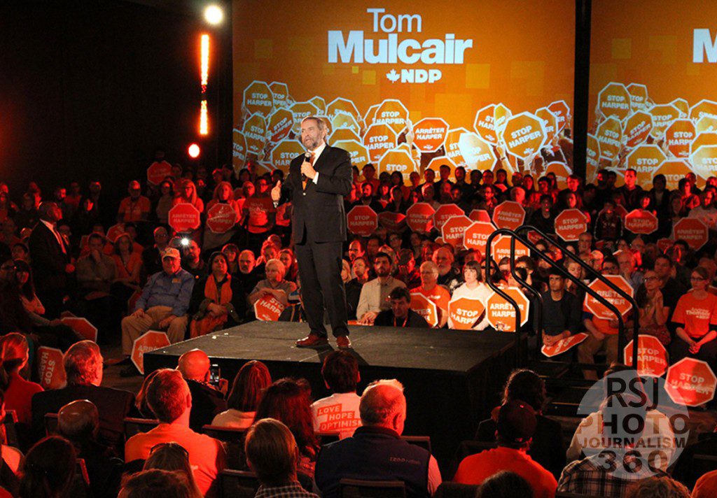 NDP Leader Thomas Mulcair, talking  at an NDP rally at the Toronto Westin Castle Centre, on September 18, 2015.  Photo by Zarrin Darnell-Martin
