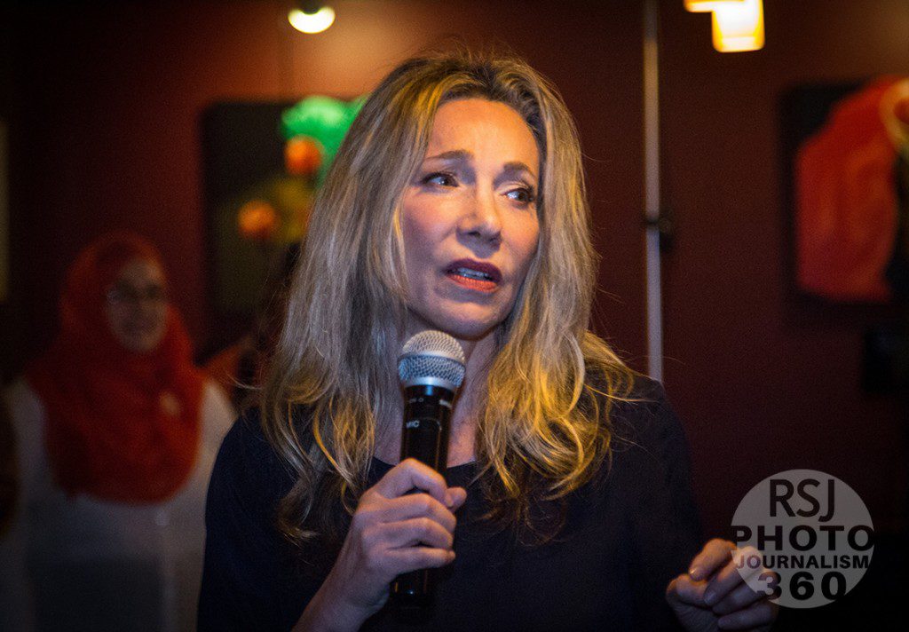Defeated Linda McQuaig gives a final speech after arriving at the Hot House Cafe to exuberant but conciliatory applause on election day, Oct. 19, 2015. Photo by Mansoor Tanweer